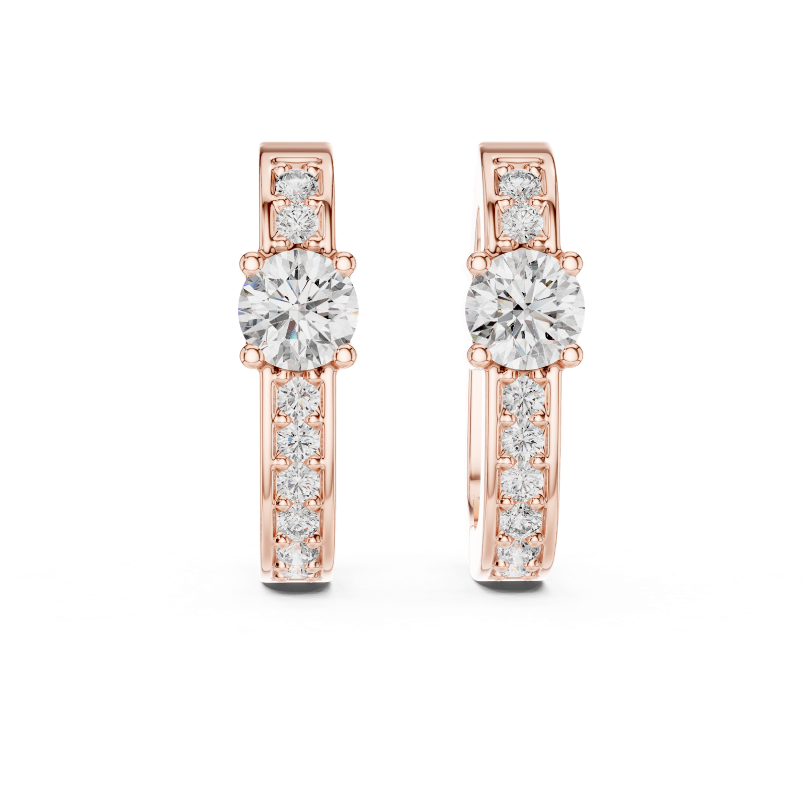 14K Solid Gold Lab Diamond Huggie Earrings, Rose Gold