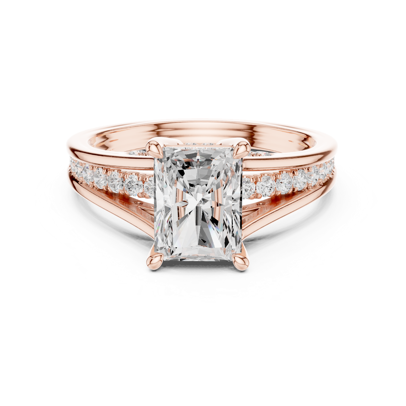 Gold Ring DDLR-253, Radiant center stone, Rose Gold, view 4