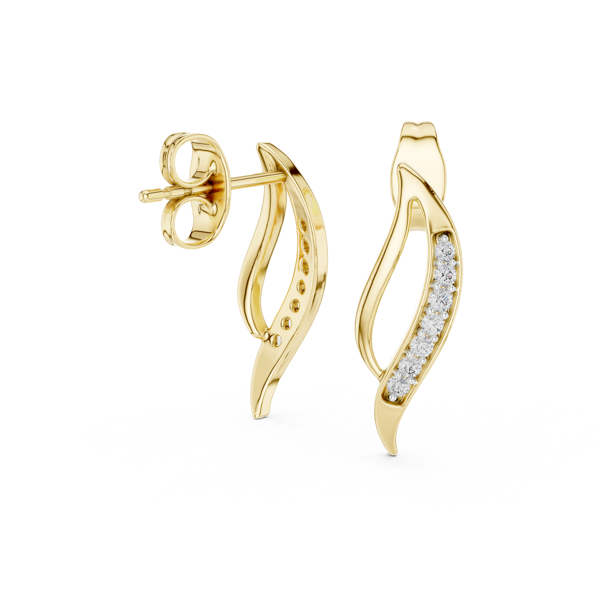 14K Solid Gold Lab Diamond Leaf Cluster Earrings, Yellow Gold, view 1