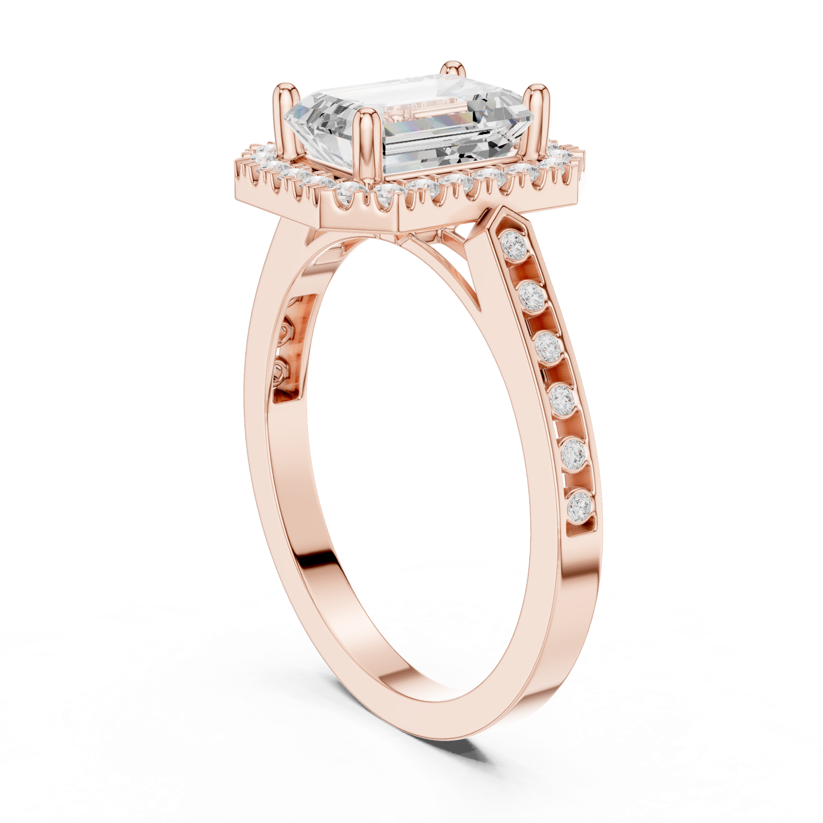 Gold Ring DDLR-349, Emerald center stone, Rose Gold, view 1