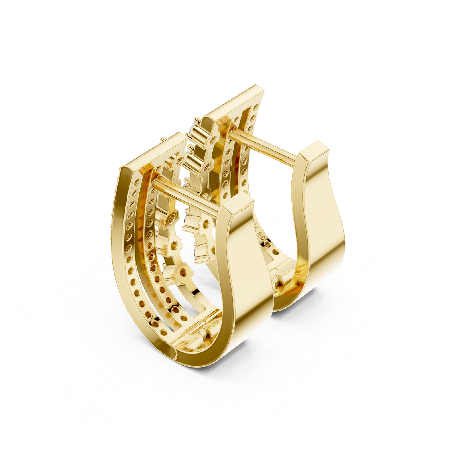 14K Solid Gold Lab Diamond Cluster Earrings, Yellow Gold, view 2