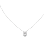 14K Solid Gold Lab Diamond Halo Pendant Necklace, White Gold, view 1