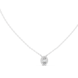 14K Solid Gold Lab Diamond Halo Pendant Necklace, White Gold, view 1