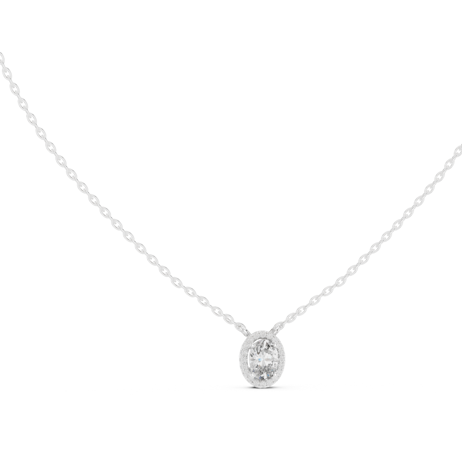 14K Solid Gold Lab Diamond Halo Pendant Necklace, White Gold, view 1