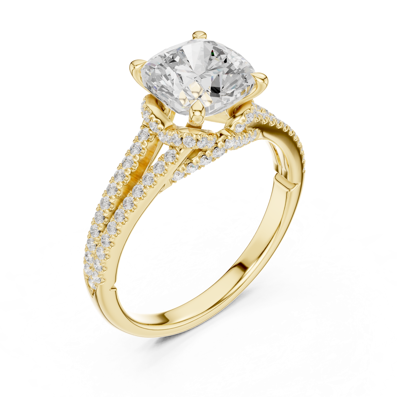 Gold Ring DDLR-252, Cushion center stone, Yellow Gold, view 2
