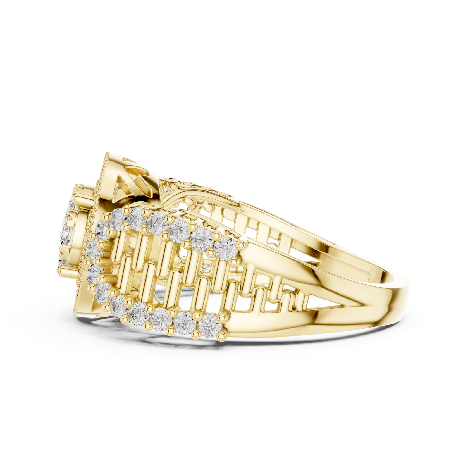14K Solid Gold Lab Diamond Halo Ring, Yellow Gold, view 3
