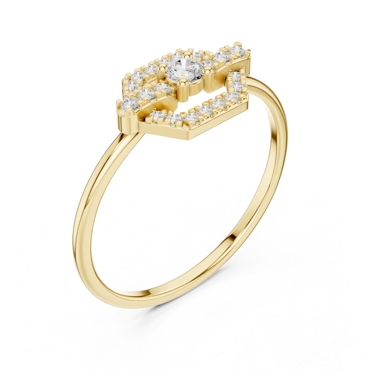 14K Solid Gold Lab Diamond Halo Ring, Yellow Gold