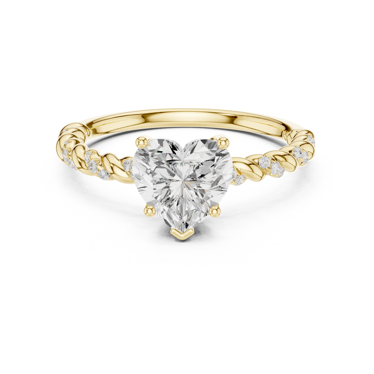 14K Solid Gold Lab Diamond Heart Solitaire Ring, Yellow Gold