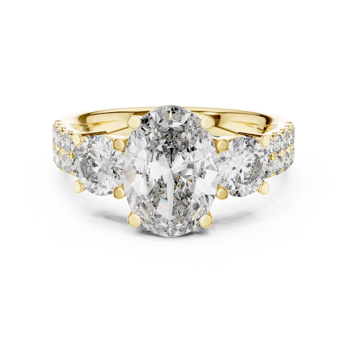 14K Solid Gold Lab Diamond Three-Stone Ring, Yellow Gold