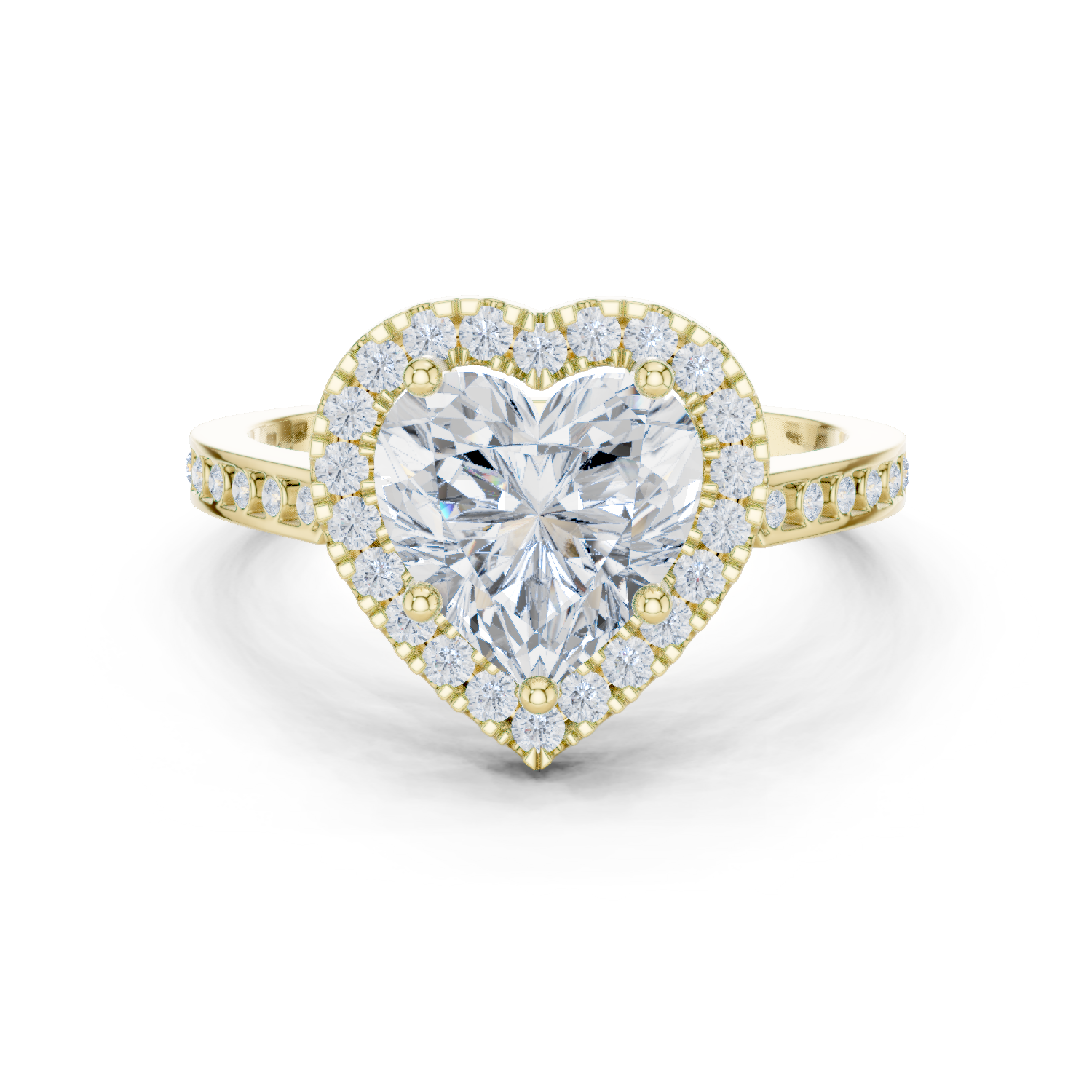 Gold Ring DDLR-349, Heart center stone, Yellow Gold