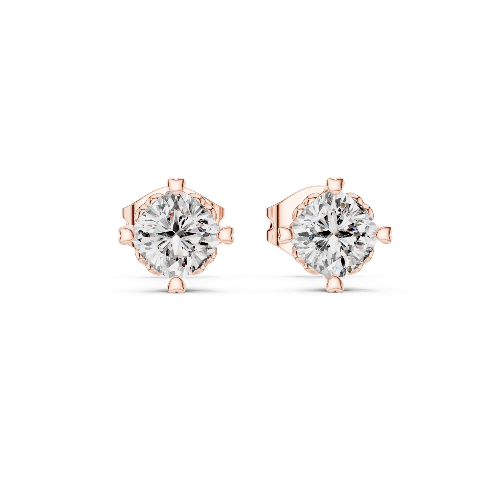 14K Solid Gold Lab Diamond Halo Earrings, Rose Gold