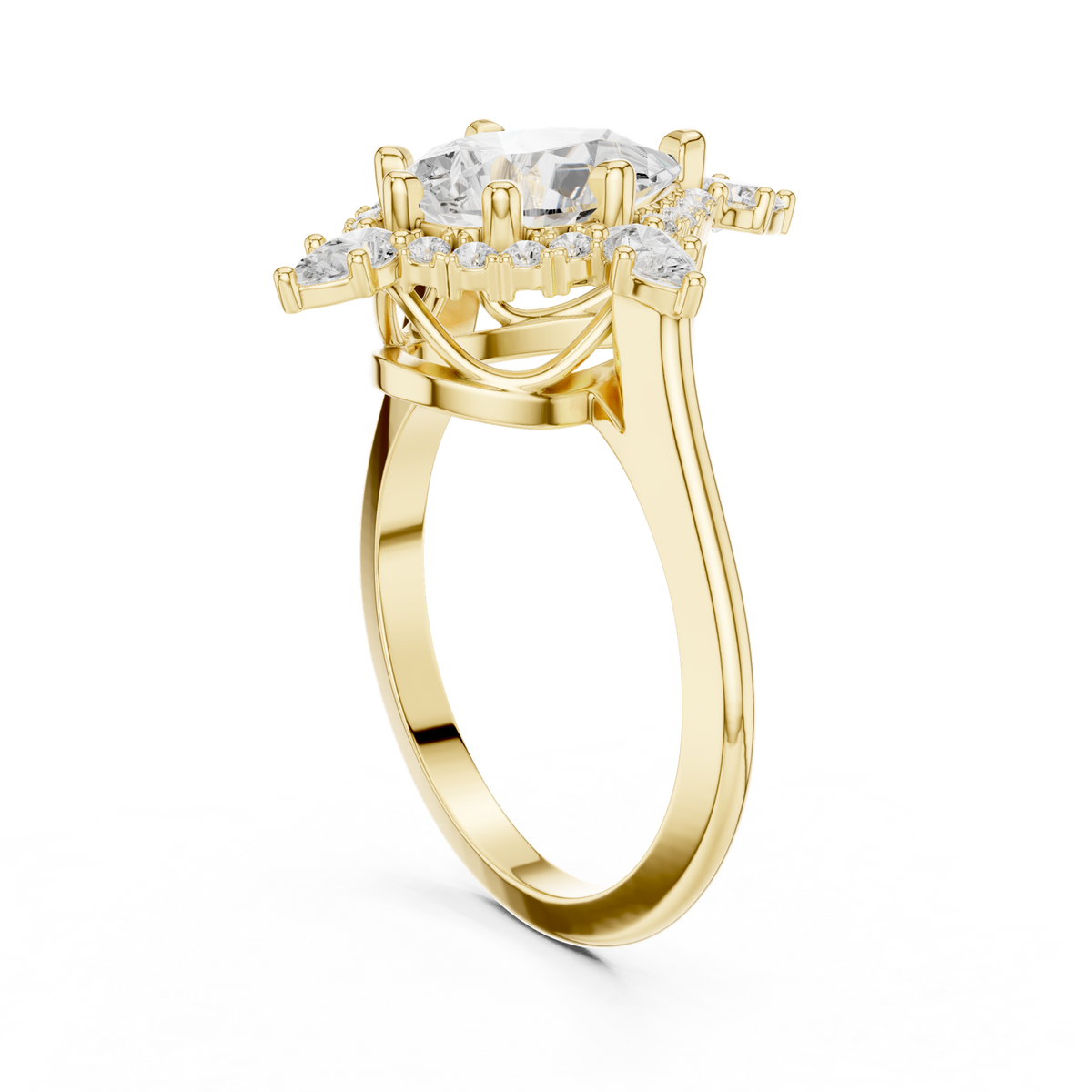 14K Solid Gold Lab Diamond Halo Ring, Yellow Gold, view 1