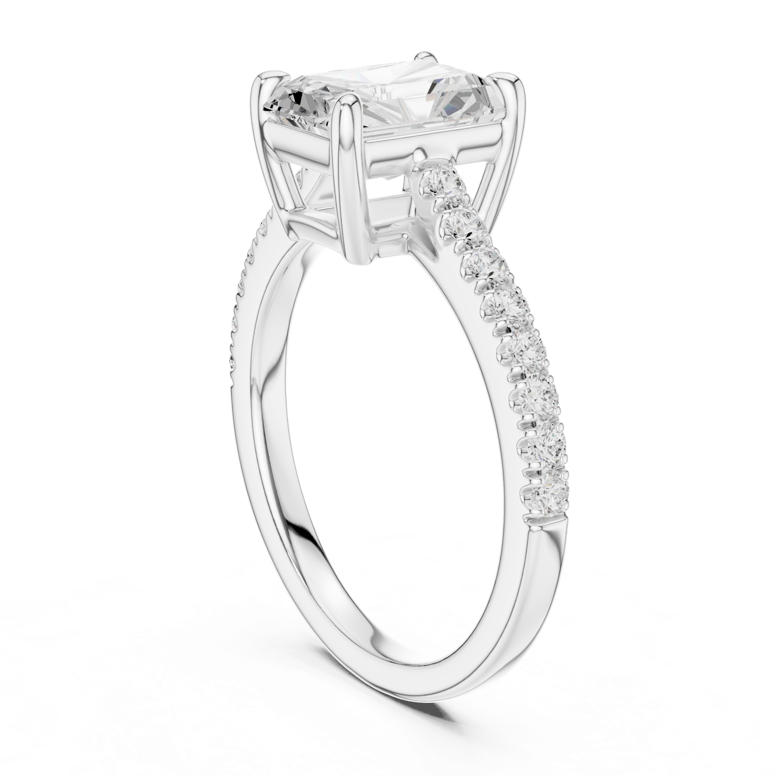 Gold Ring DDLR-039, Radiant center stone, White Gold, view 1