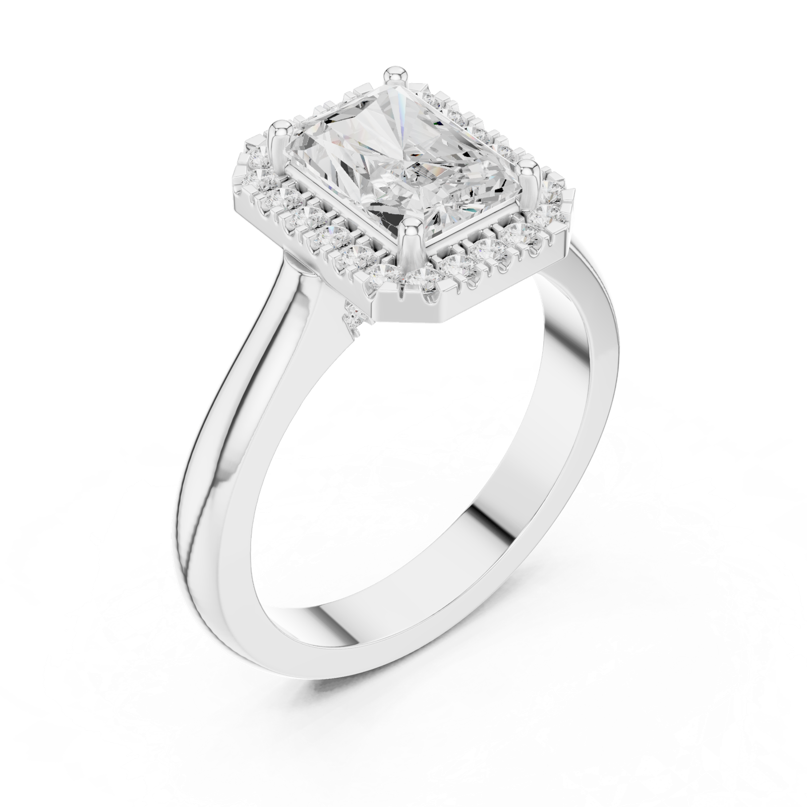 Gold Ring DDLR-338, Radiant center stone, White Gold, view 2