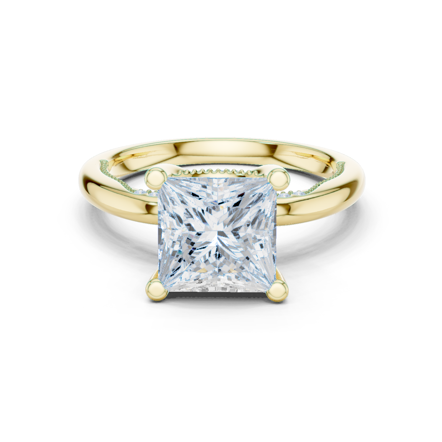 Gold Ring DDLR-175, Princess center stone, Yellow Gold