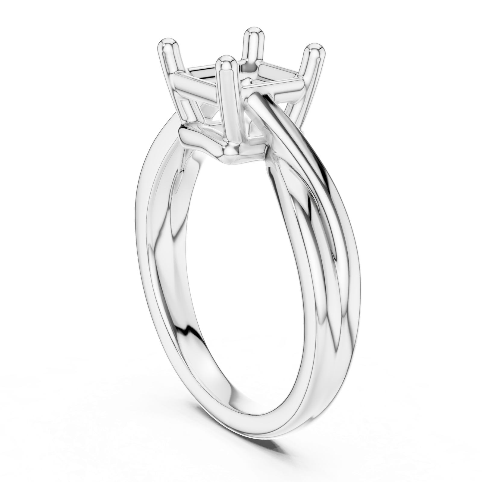 Gold Twisted Band Solitaire Engagement Ring, Asscher center stone, White Gold, view 1