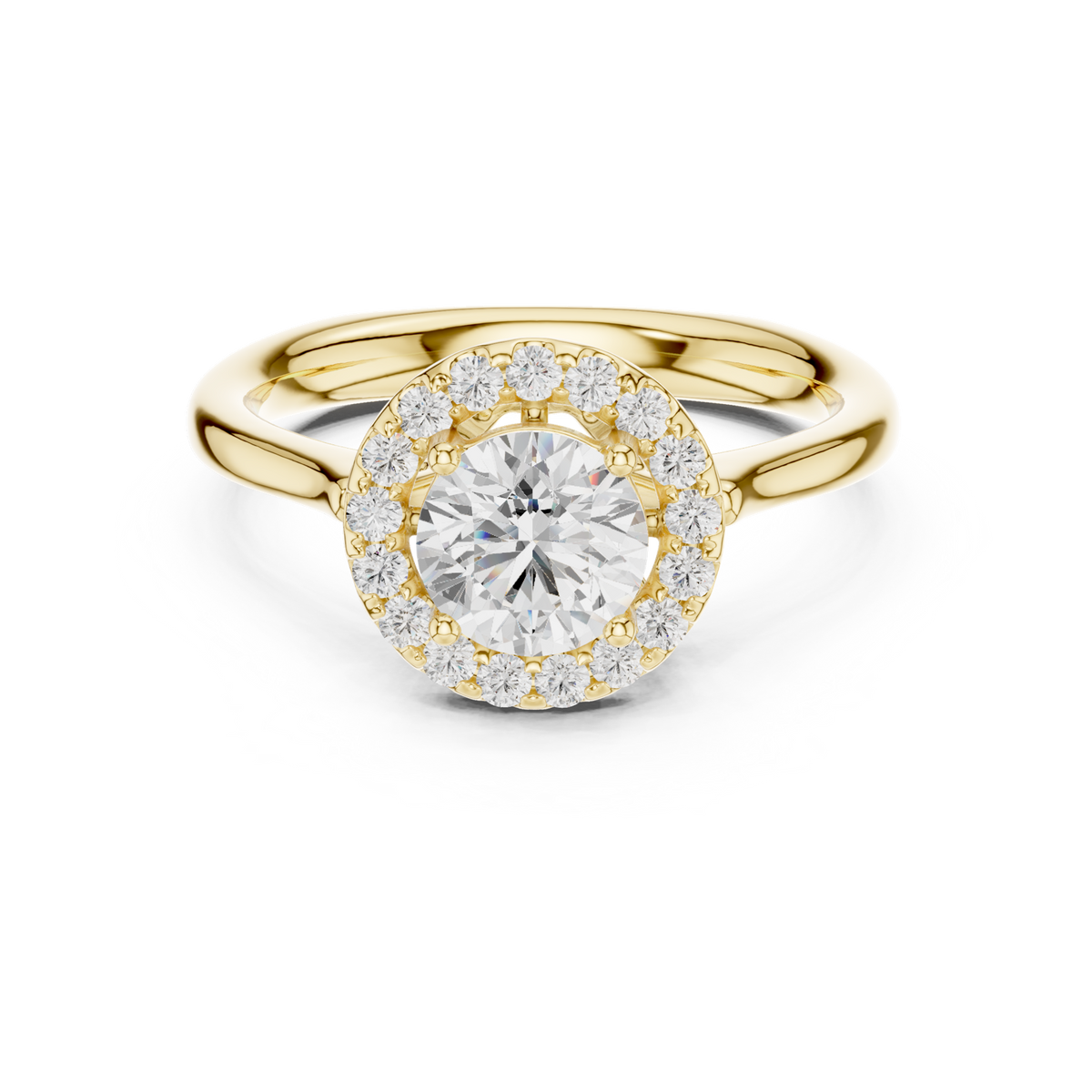 14K Solid Gold Lab Diamond Halo Ring, Yellow Gold
