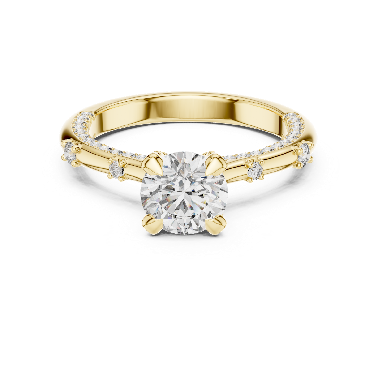 14K Solid Gold Lab Diamond Solitaire Ring, Yellow Gold