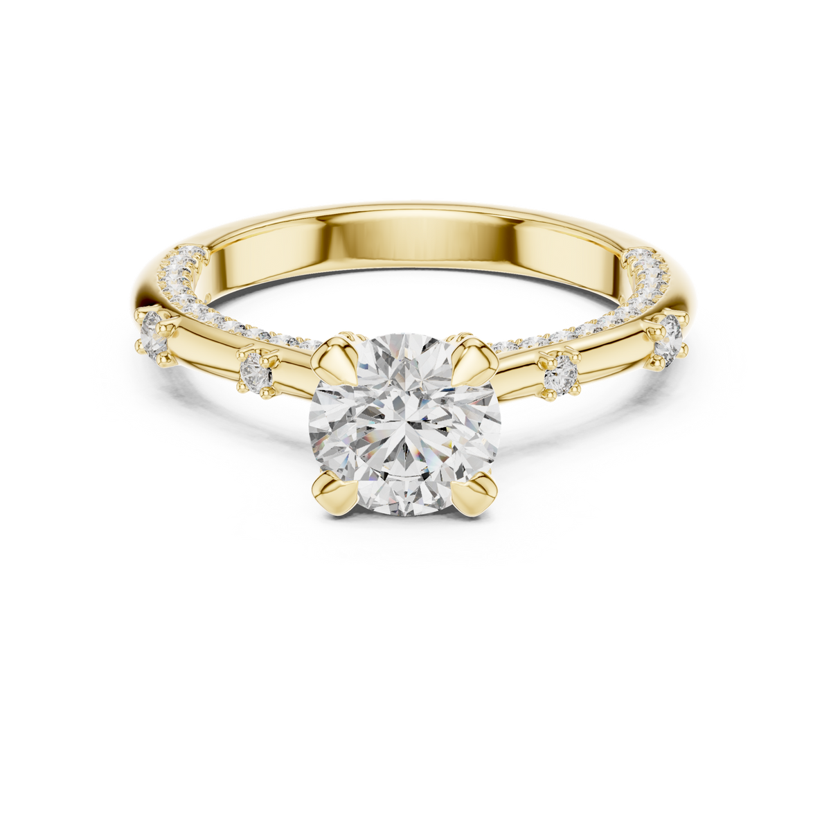 14K Solid Gold Lab Diamond Solitaire Ring, Yellow Gold