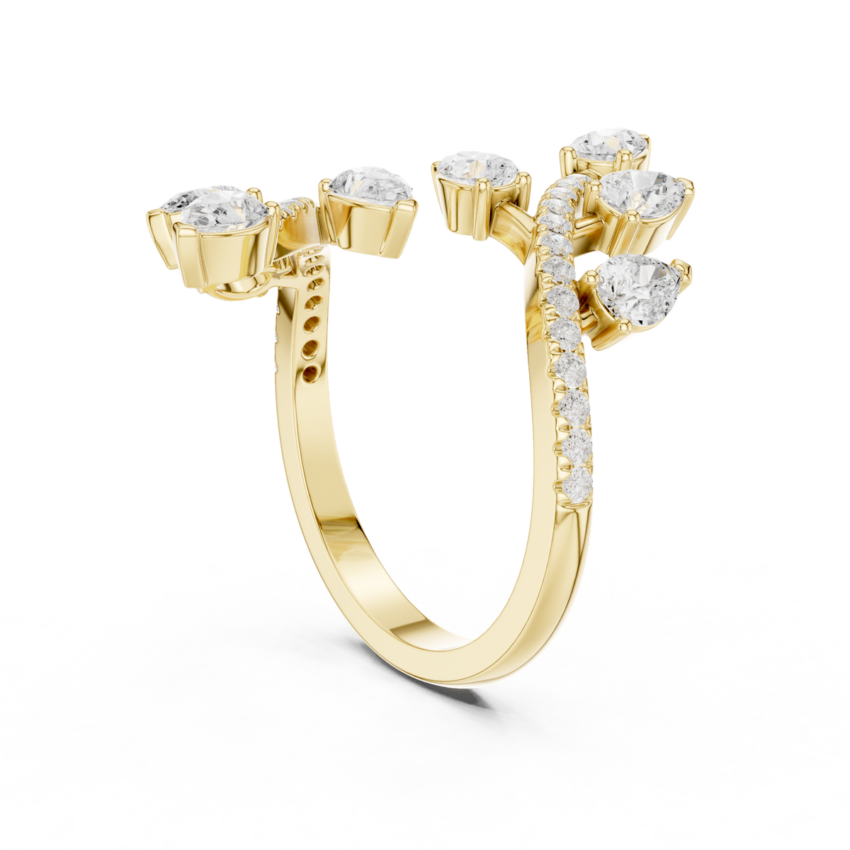14K Solid Gold Lab Diamond Leaf Cluster Ring, Yellow Gold, view 1