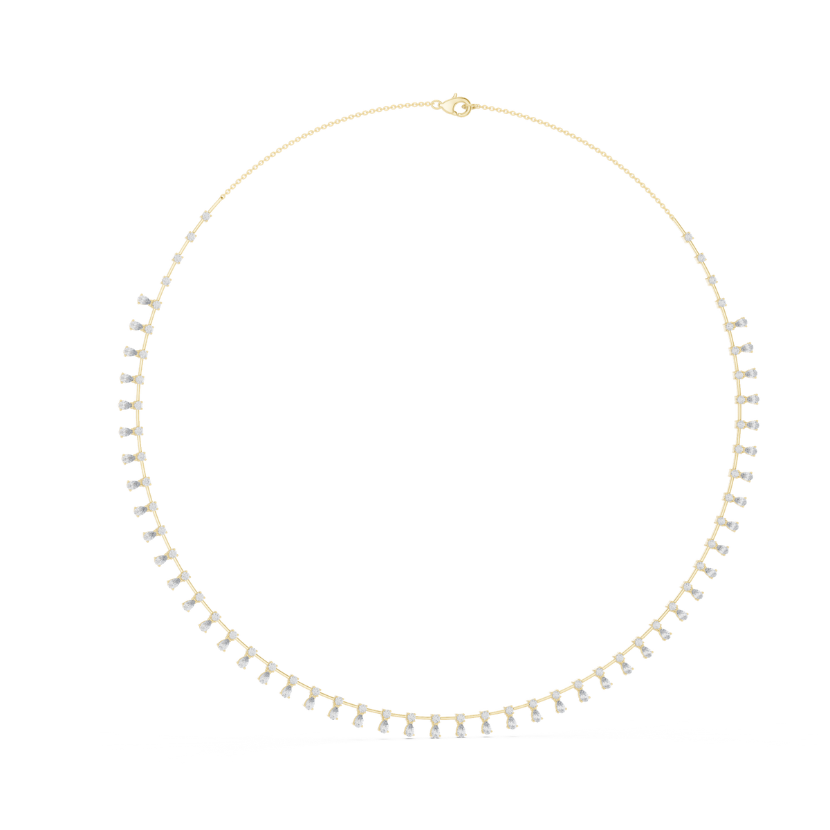 14K Solid Gold Lab Diamond Station Necklace, Yellow Gold, view 1