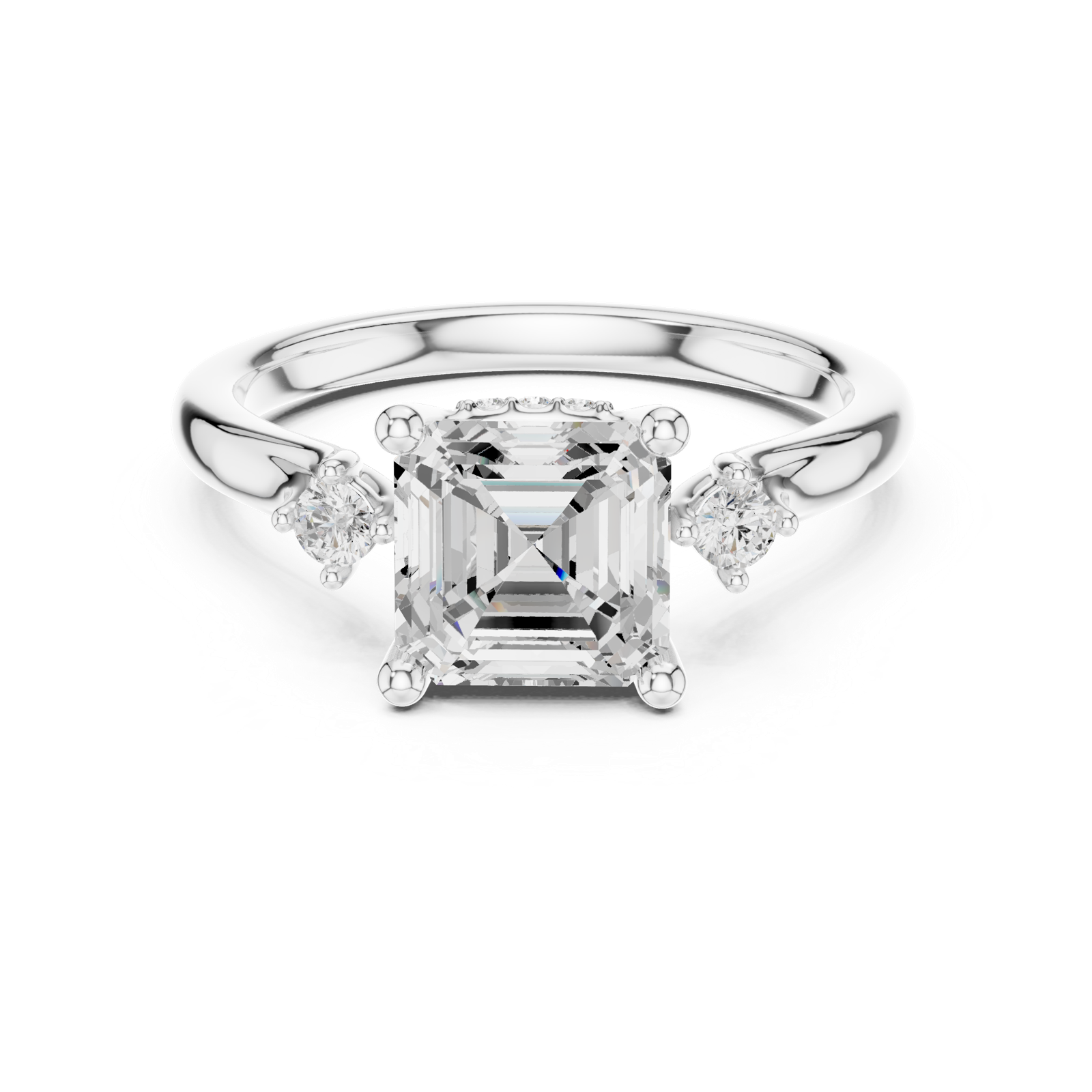 Gold Ring DDLR-164, Asscher center stone, White Gold, view 4