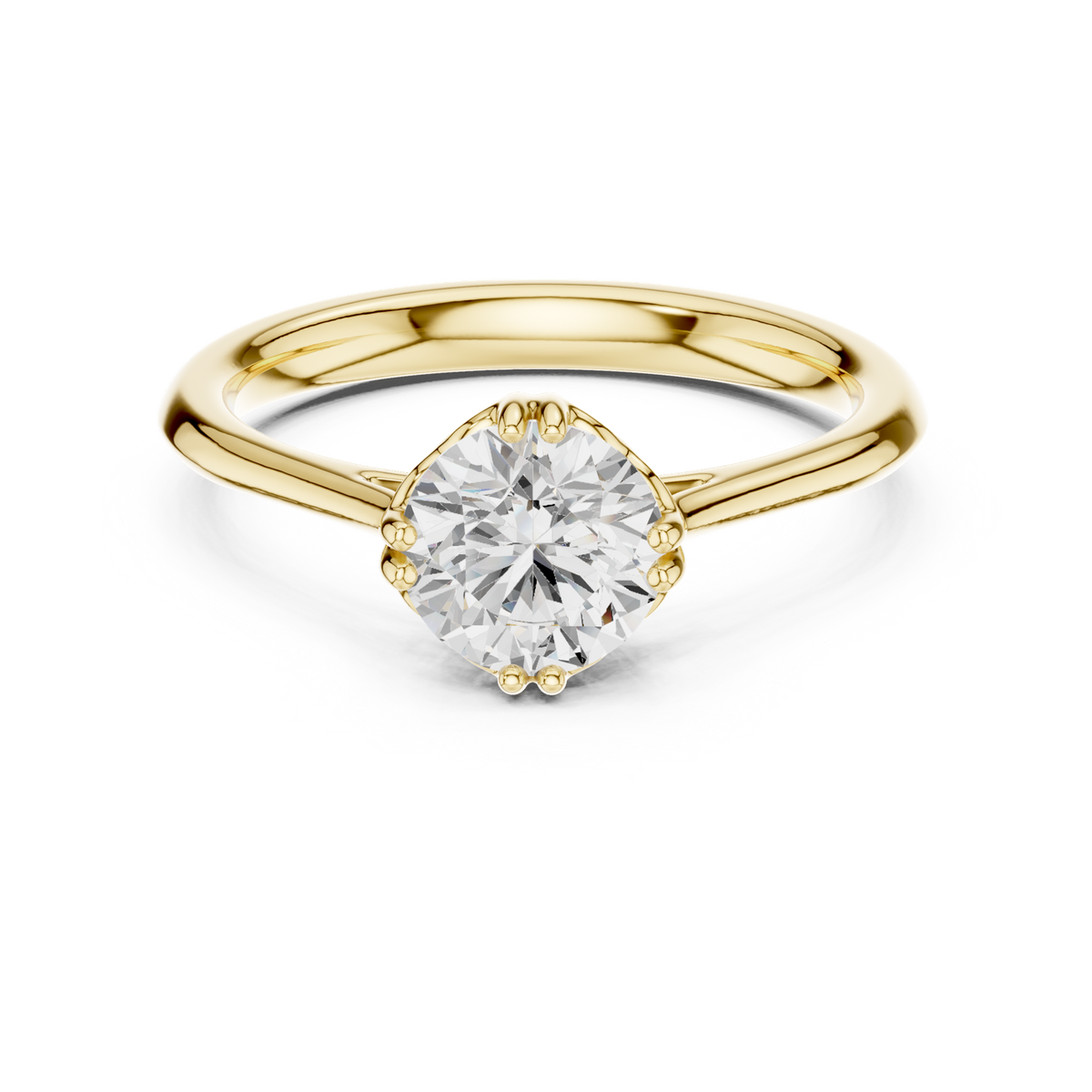 14K Solid Gold Lab Diamond Solitaire Ring, Yellow Gold