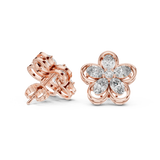 14K Solid Gold Lab Diamond Flower Cluster Earrings, Rose Gold, view 1