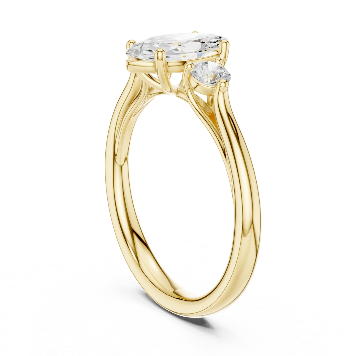 14K Solid Gold Lab Diamond Three-Stone Ring, Yellow Gold, view 1