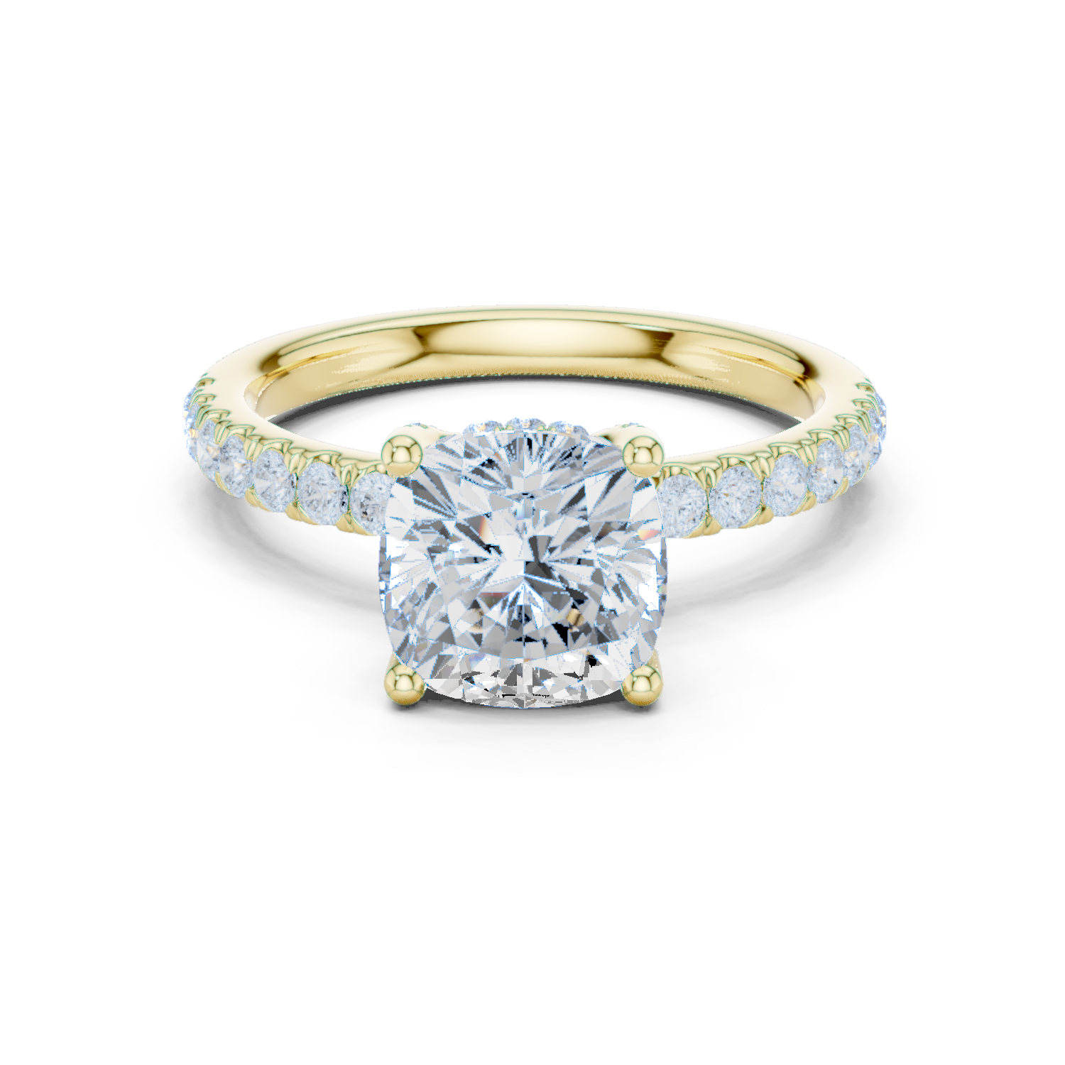 Gold Ring, Cushion center stone, Yellow Gold