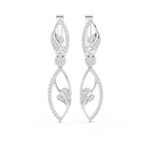 14K Solid Gold Lab Diamond Leaf Drop Earrings, White Gold, view 4