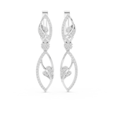 14K Solid Gold Lab Diamond Leaf Drop Earrings, White Gold, view 4