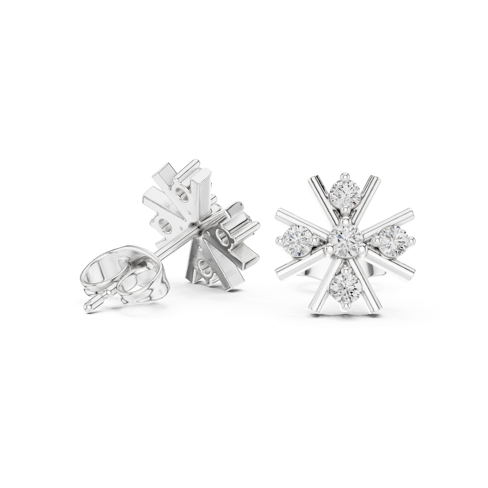 Gold Earrings 9-10002E, White Gold, view 1