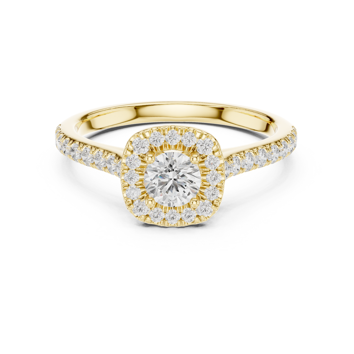 14K Solid Gold Lab Diamond Halo Ring, Yellow Gold