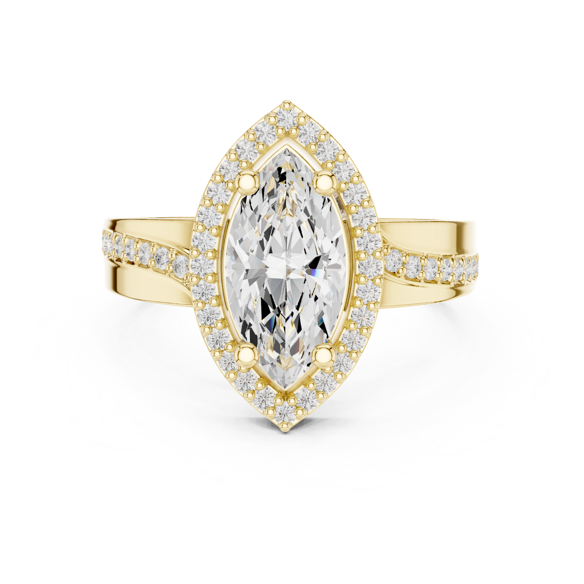 14K Solid Gold Lab Diamond Halo Ring, Yellow Gold
