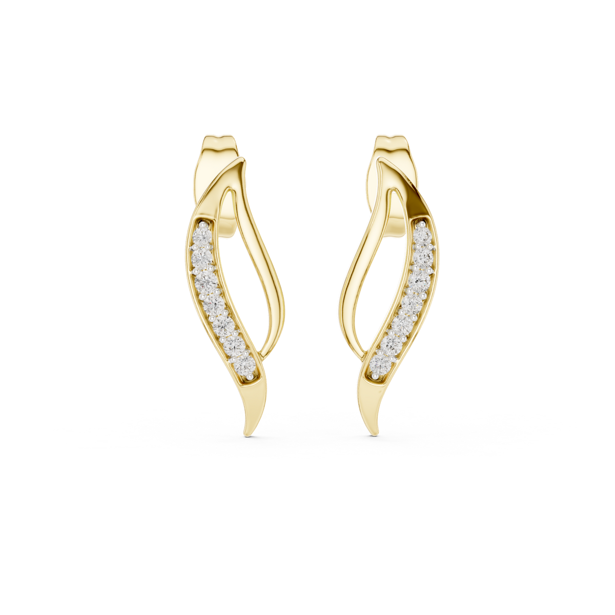 14K Solid Gold Lab Diamond Leaf Cluster Earrings, Yellow Gold