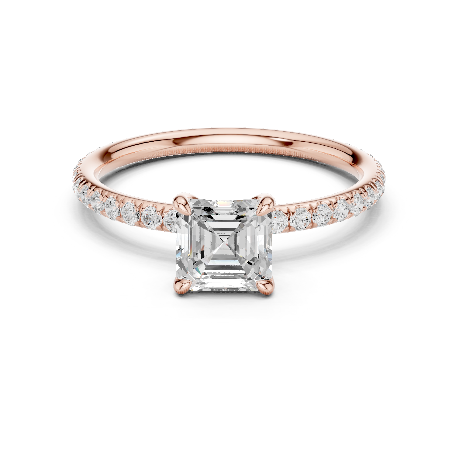 Gold Jewelry, Asscher center stone, Rose Gold