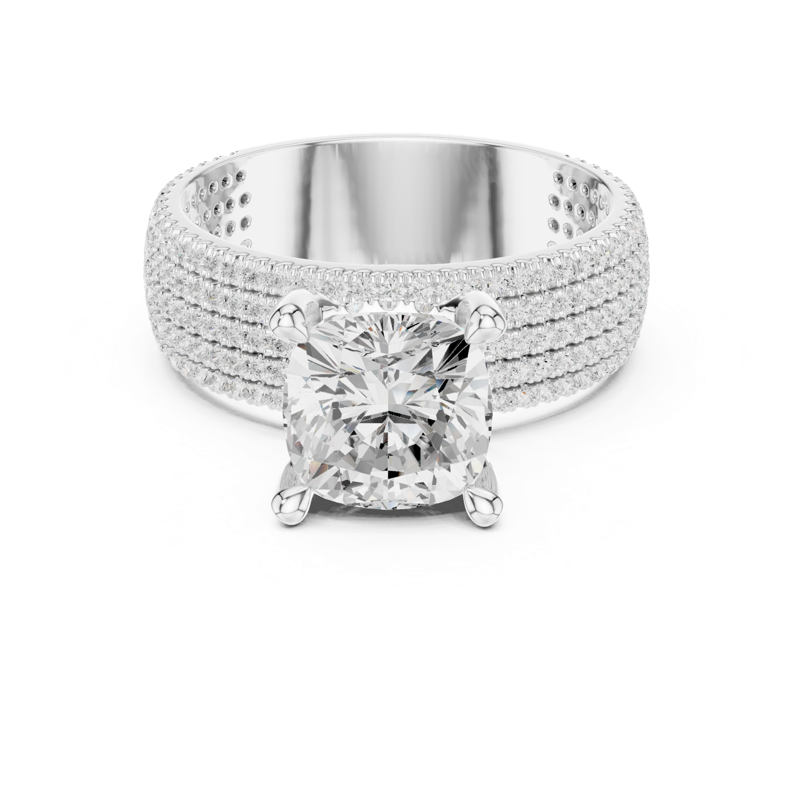 Gold Ring, Cushion center stone, White Gold, view 4
