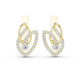 14K Solid Gold Lab Diamond Leaf Drop Earrings, Yellow Gold