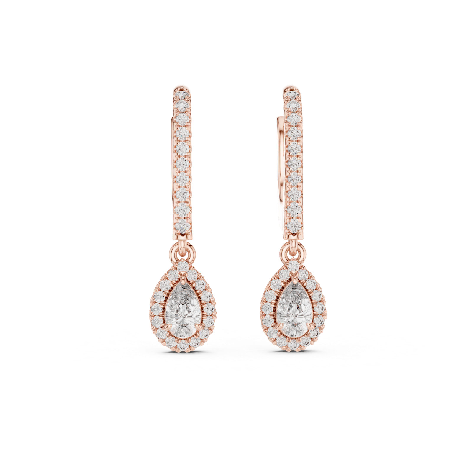 14K Solid Gold Lab Diamond Drop Earrings, Rose Gold