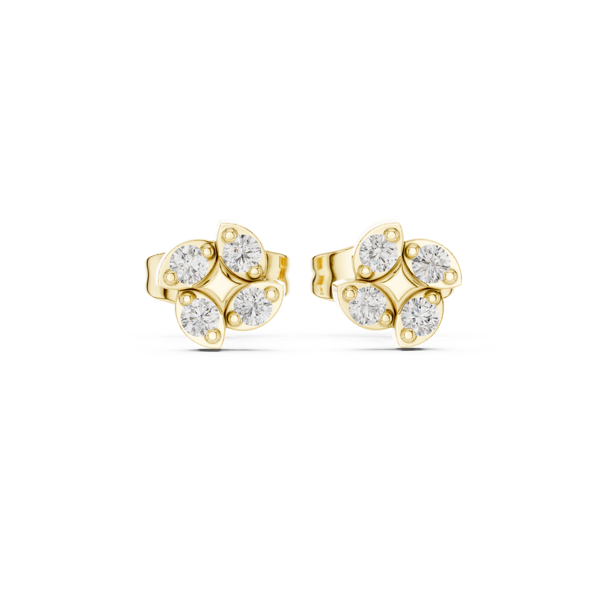 14K Solid Gold Lab Diamond Cluster Earrings, Yellow Gold