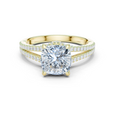 Gold Ring DDLR-252, Cushion center stone, Yellow Gold