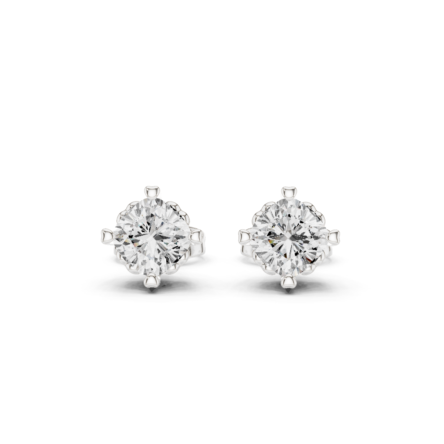 14K Solid Gold Lab Diamond Stud Earrings, White Gold