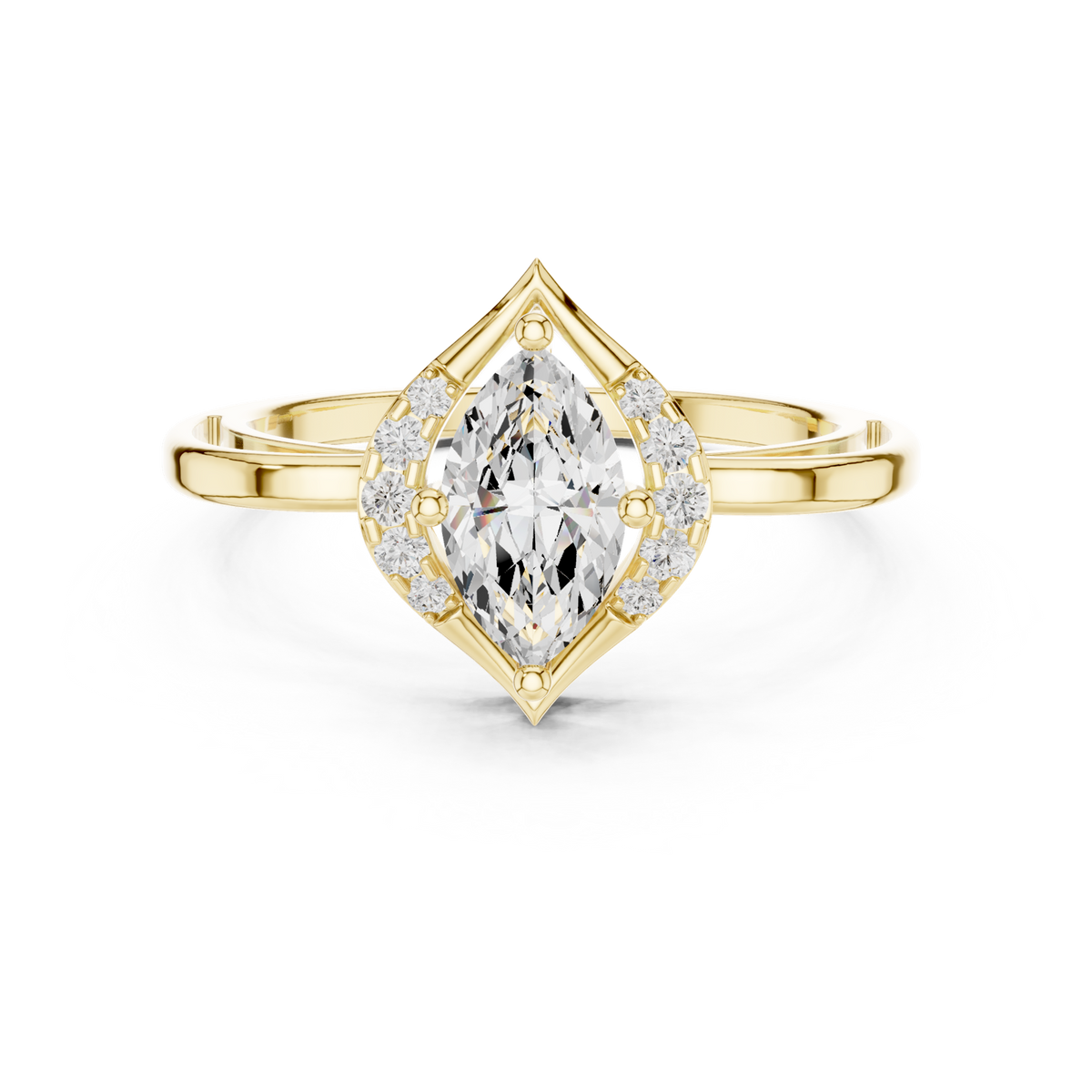 14K Solid Gold Lab Diamond Halo Ring, Yellow Gold