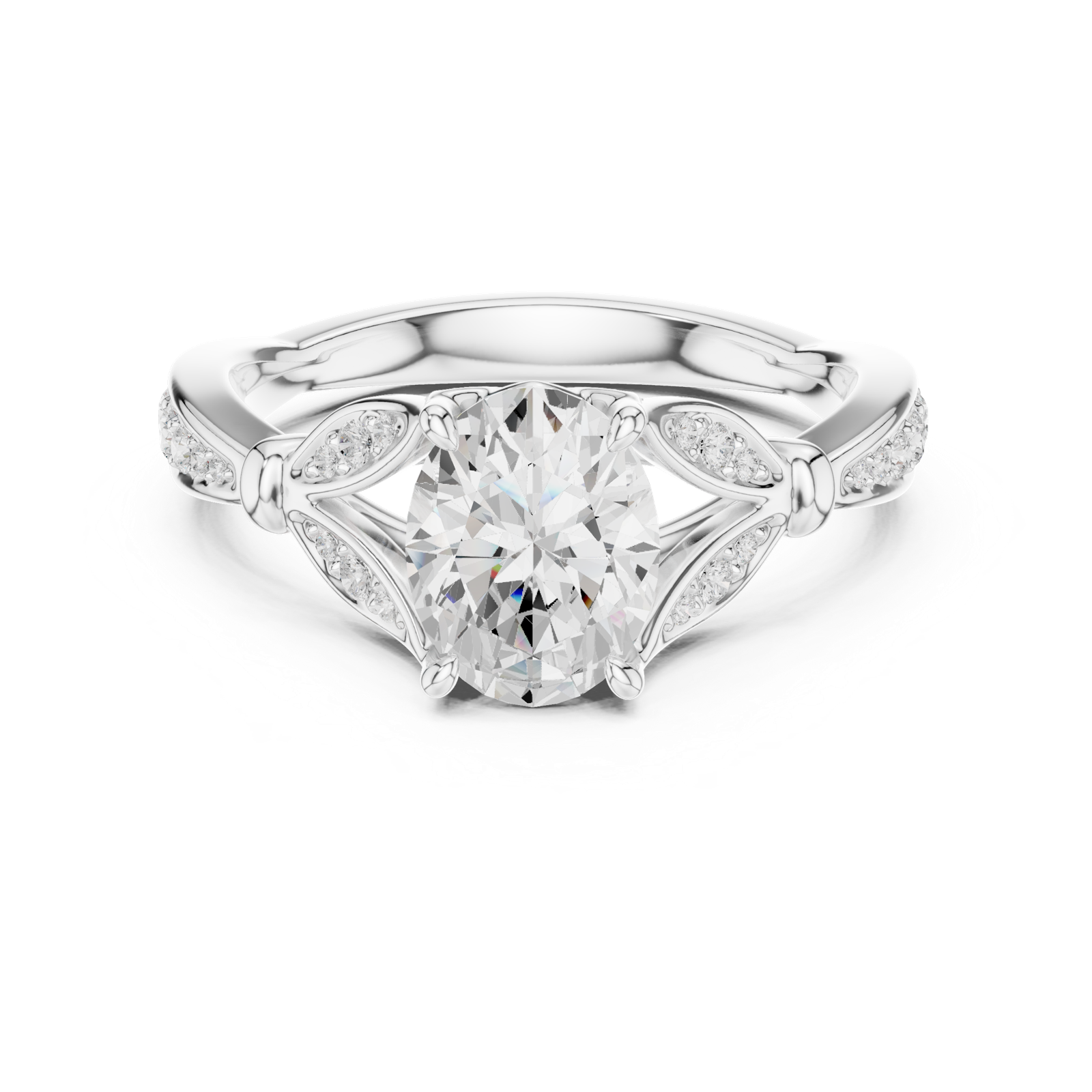 Gold Ring DDLR-257, Oval center stone, White Gold, view 4