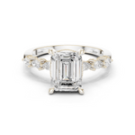 Gold Ring, Emerald center stone, White Gold