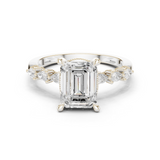 Gold Ring, Emerald center stone, White Gold