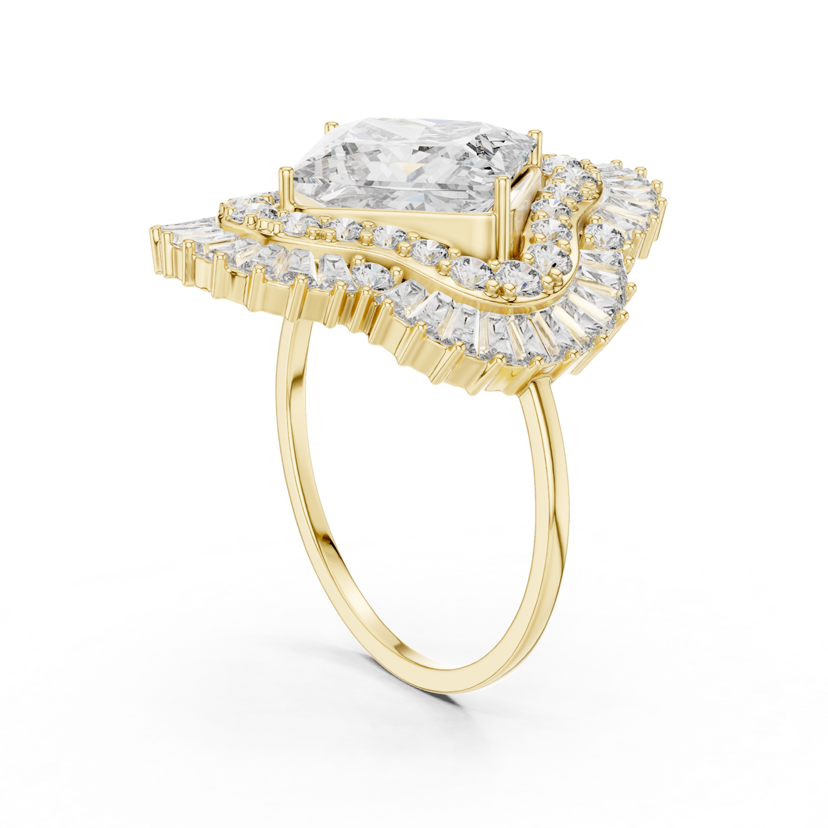 14K Solid Gold Lab Diamond Halo Ring, Yellow Gold, view 1