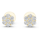 14K Solid Gold Lab Diamond Flower Cluster Earrings, Yellow Gold