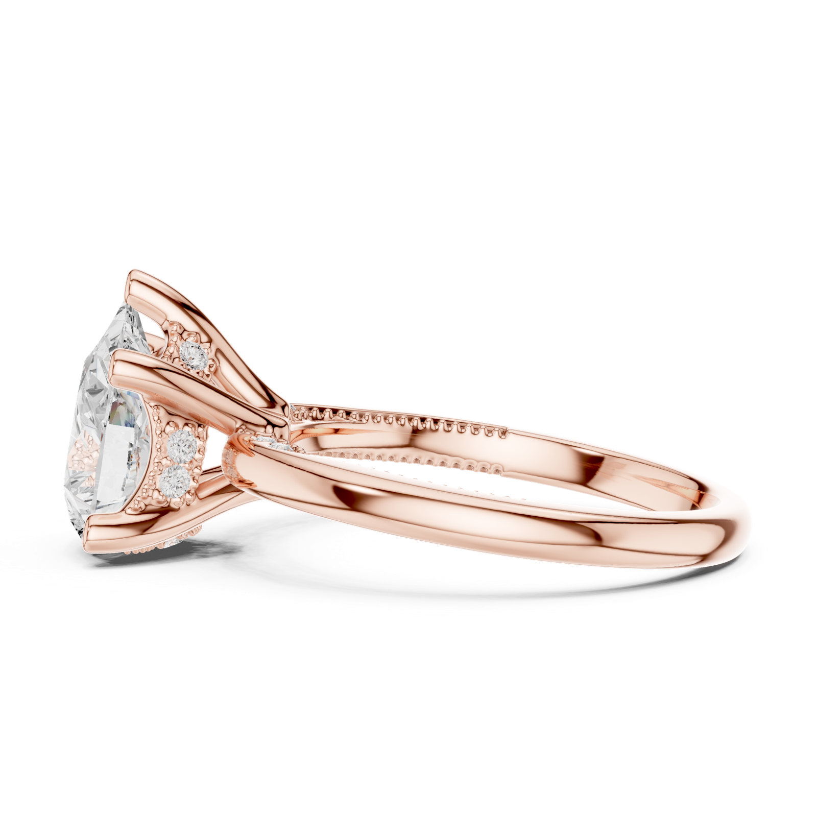 Gold Ring DDLR-175, Pear center stone, Rose Gold, view 3